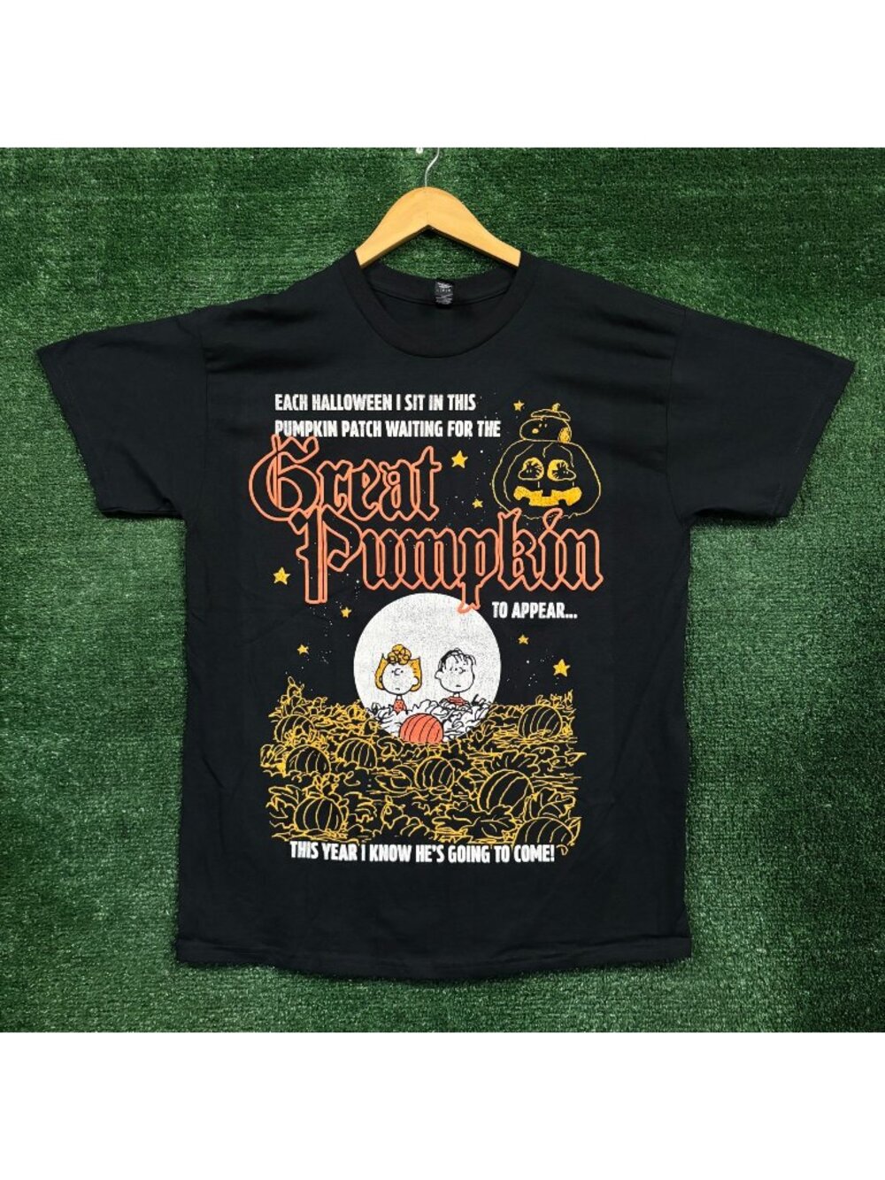 Peanuts It's The Great Pumpkin Double Sided Halloween T-Shirt Size Large